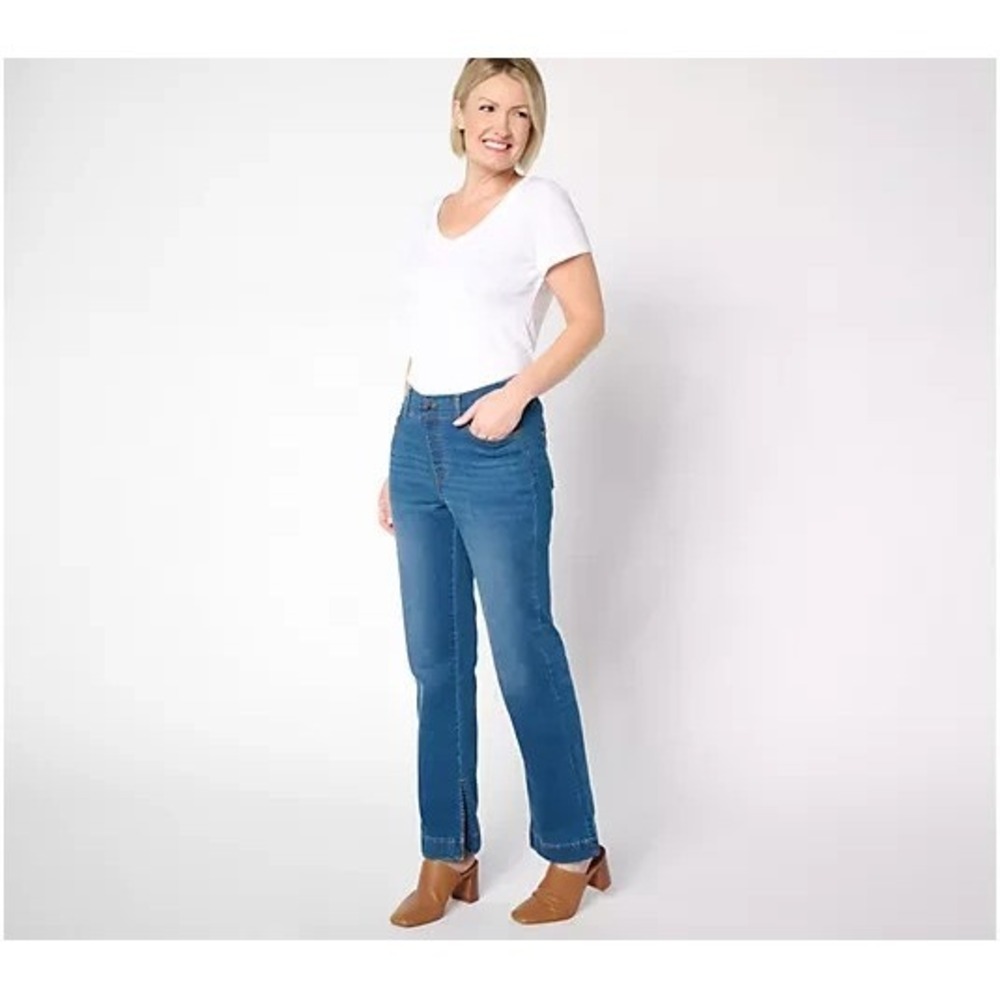 Adaptive Jeans Size 8 Denim & Co Cozy Touch Slim Straight Medium Wash QVC